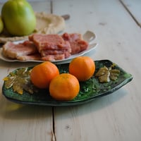 Image 5 of Handmade Forest Green Leaf Bowl - Organic Resin & Clay Art Piece - Unique- Sculptural Fruit Dish 
