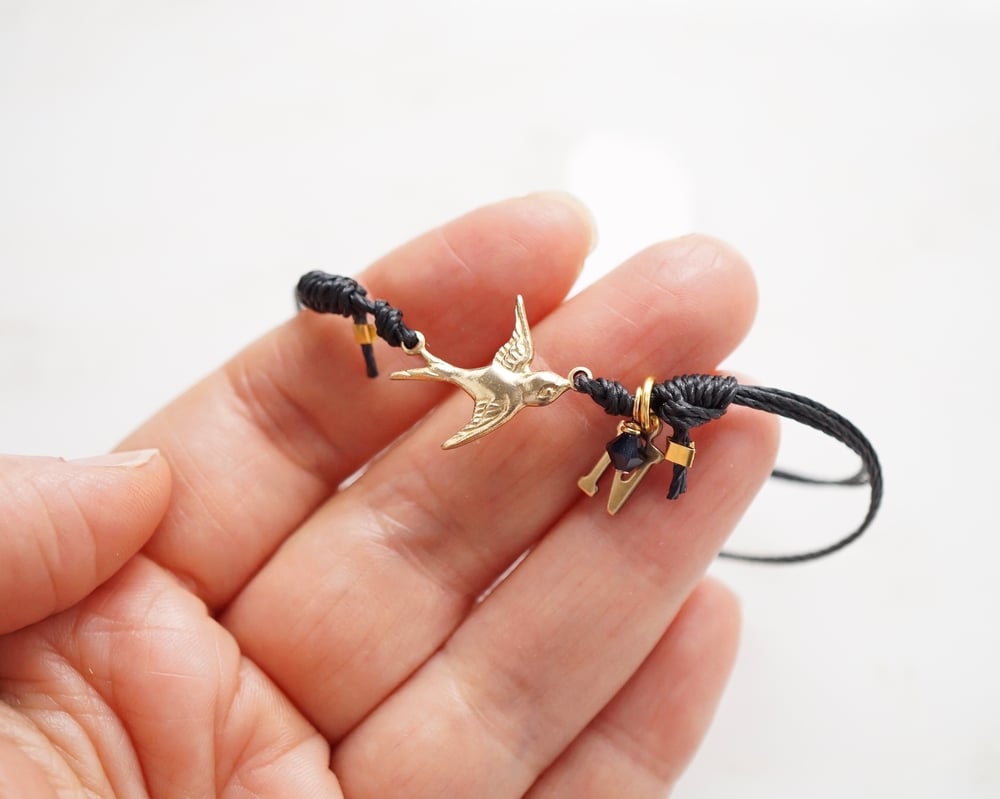 Image of Personalised swallow friendship bracelet, black