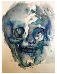 Blue Watercolor Skull 8.5x11 inch art print