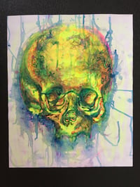 Green and Yellow Neon Drip Skull 14x17 inch original artwork