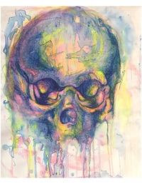 Blue Pink and Yellow Drip Skull 8.5x11 inch art print