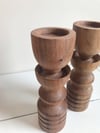 Midcentury Modern Wood Candle Holders - Pair