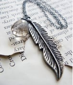 Image of Smokey Quartz Feather Necklace in Oxidized Sterling Silver - Feathered Treasure