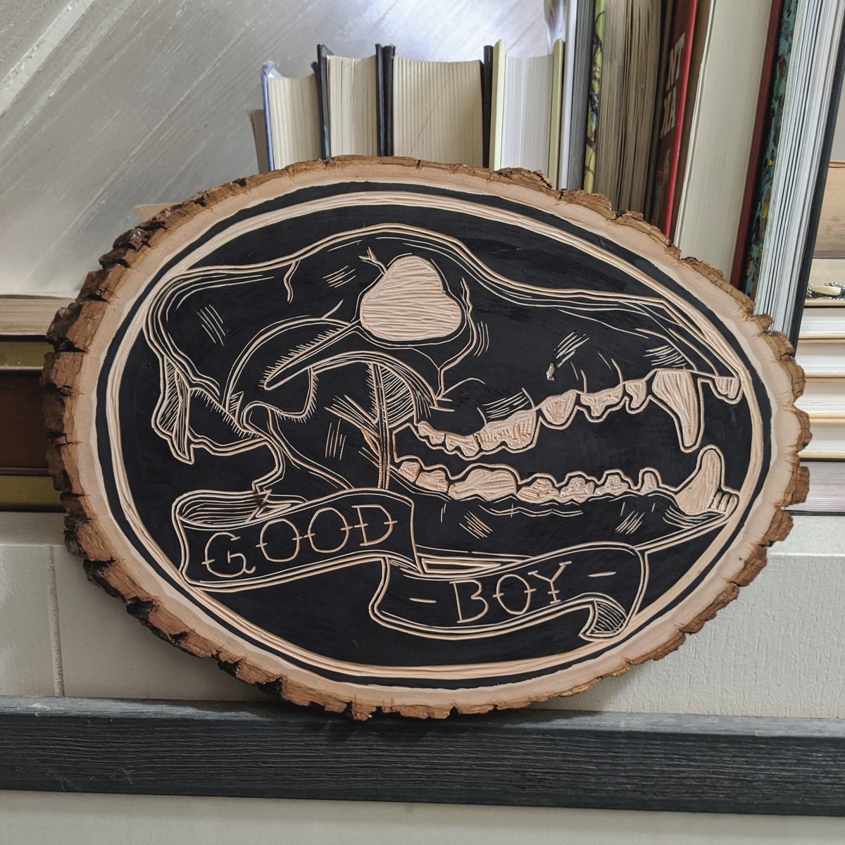 Good Boy Dog Skull Carving