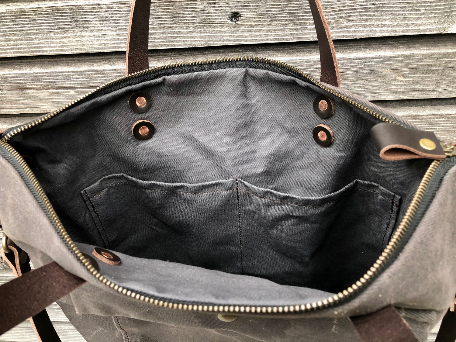 Image of briefcase in waxed canvas and leather COLLECTION UNISEX