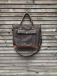 Image 1 of briefcase in waxed canvas and leather COLLECTION UNISEX
