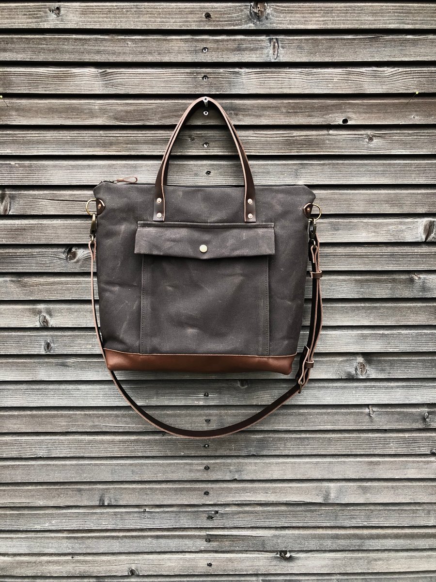 Image of briefcase in waxed canvas and leather COLLECTION UNISEX