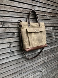 Image 5 of Briefcase in waxed filter twill with outside pocket  - Satchel with luggage handle attachment