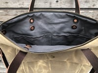 Image 3 of Briefcase in waxed filter twill with outside pocket  - Satchel with luggage handle attachment