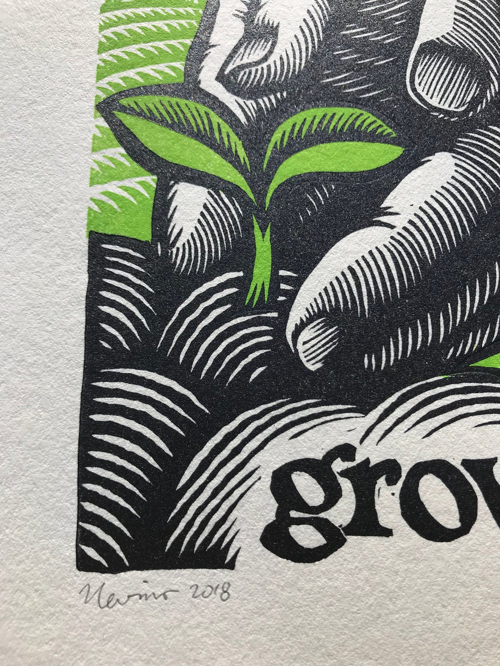 grow. 8"x10" HAND-PRINTED ORIGINAL BLOCK PRINT