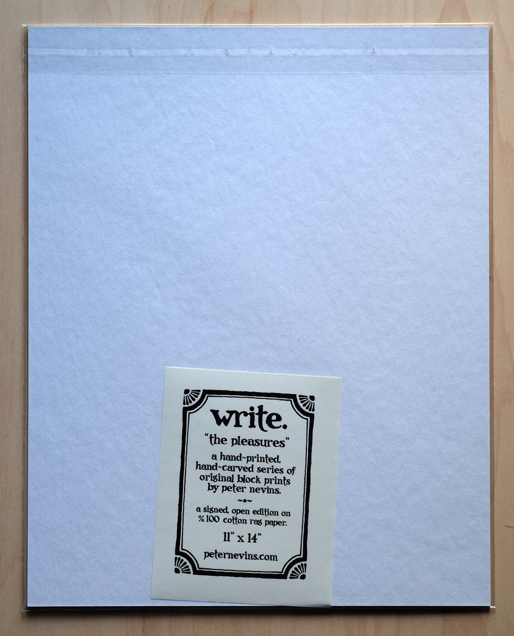 write. 11"x14" HAND-PRINTED ORIGINAL BLOCK PRINT
