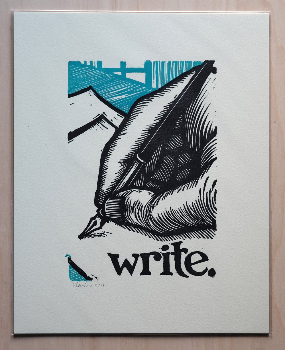 write. 11"x14" HAND-PRINTED ORIGINAL BLOCK PRINT