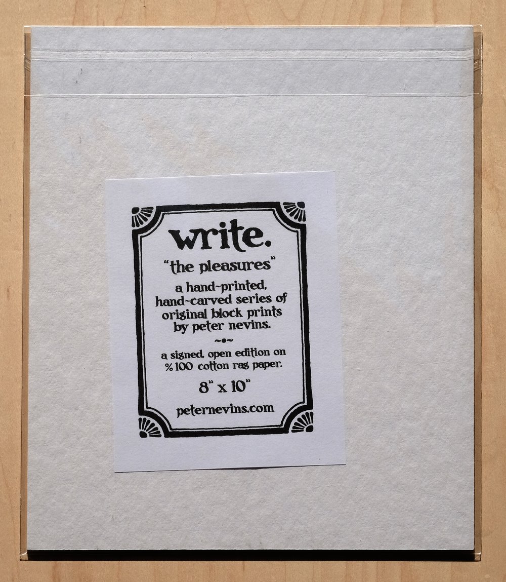 write. 8"x10" original hand-printed block print