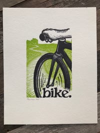 Image 1 of bike.  8"x10" hand-printed original block print