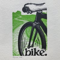 Image 3 of bike.  8"x10" hand-printed original block print