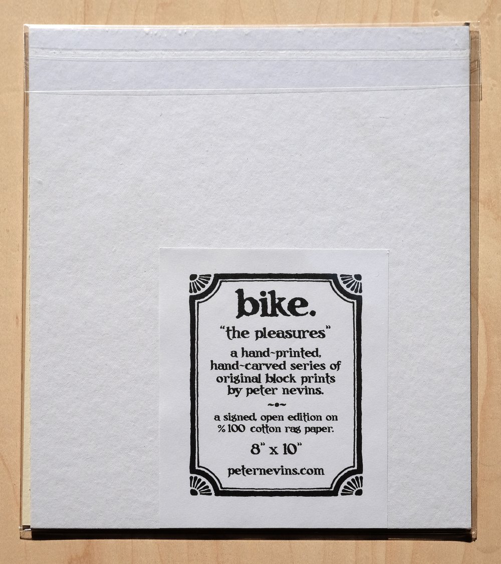 bike. 8"x10" hand-printed original block print
