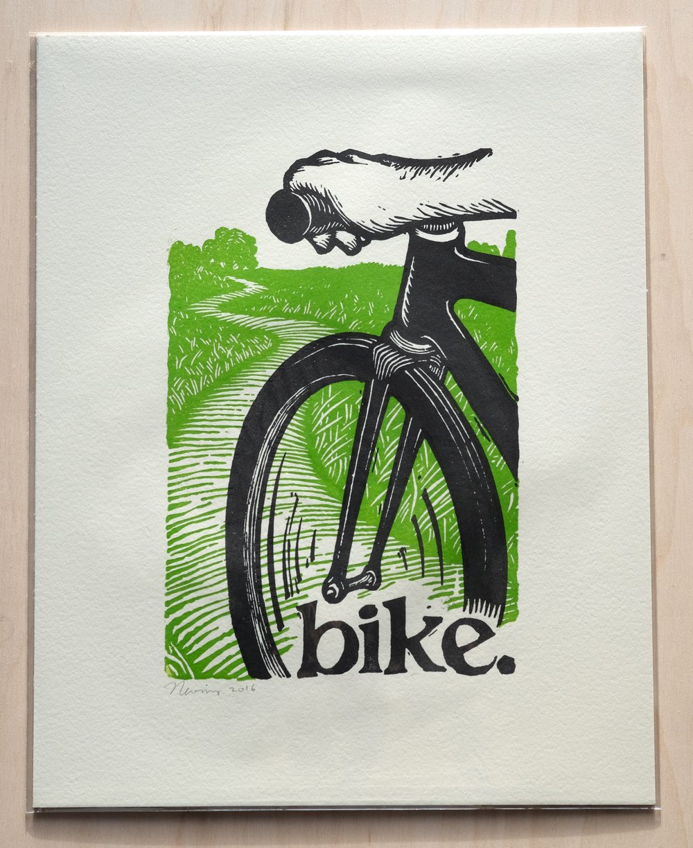 bike. 11"x14" HAND-PRINTED ORIGINAL BLOCK PRINT