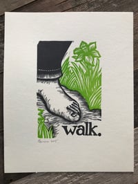 Image 1 of walk.  8x10 HAND-PRINTED ORIGINAL BLOCK PRINT