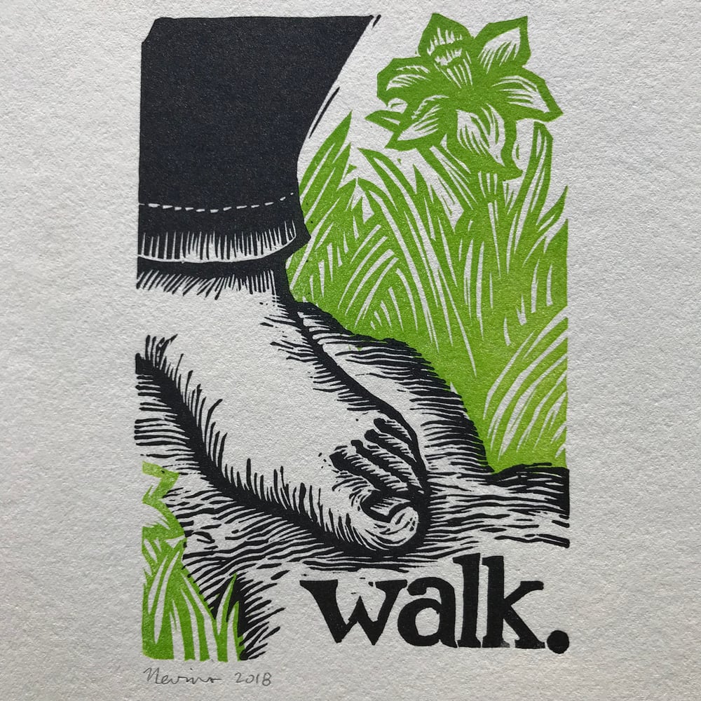 walk.  8x10 HAND-PRINTED ORIGINAL BLOCK PRINT