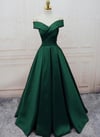 Dark Green Long Party Gown, Off Shoulder Satin Long Prom Dress