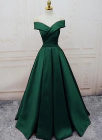 Image 1 of Dark Green Long Party Gown, Off Shoulder Satin Long Prom Dress