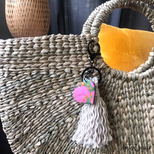 Image of MBMJ positive-pop Keyring - Sage & pink Hearts