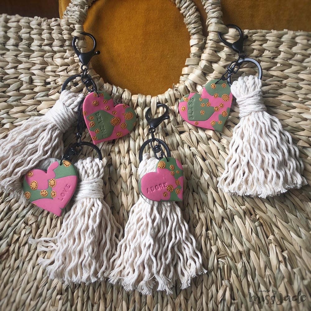Image of MBMJ positive-pop Keyring - Sage & pink Hearts