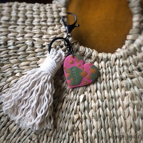 Image of MBMJ positive-pop Keyring - Sage & pink Hearts