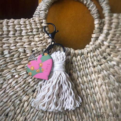 Image of MBMJ positive-pop Keyring - Sage & pink Hearts