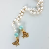 Image 2 of Pearl & Turquoise Tassel Necklace