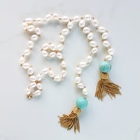 Image 1 of Pearl & Turquoise Tassel Necklace
