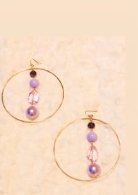 Image 1 of Lavender beaded Center  Drop Hoop Earrings 