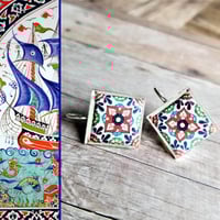 Image 1 of Mediterranean Tile Earrings - Navy Red Green