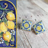 Mediterranean Tile Earrings - Navy + Lemon Yellow