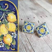 Image 1 of Mediterranean Tile Earrings - Navy + Lemon Yellow