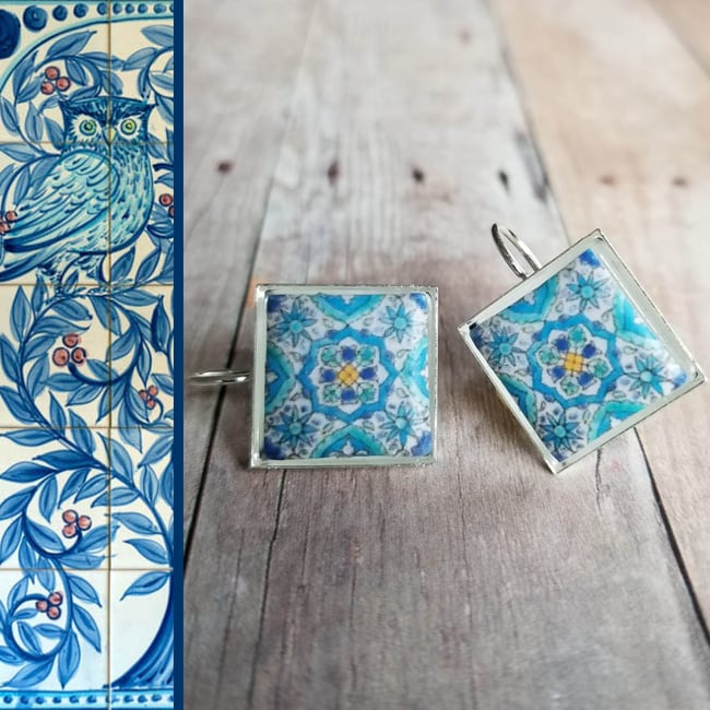 Mediterranean Tile Earrings - Soft Aqua