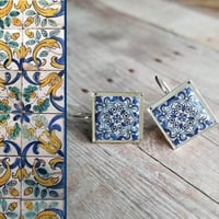 Image 1 of Mediterranean Tile Earrings - Navy Blue
