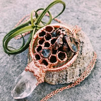 Bumble Bee HoneyComb Quartz Point Pendant