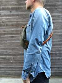Image 4 of Waxed canvas fanny pack / chest bag / day bag/ with leather shoulder strap