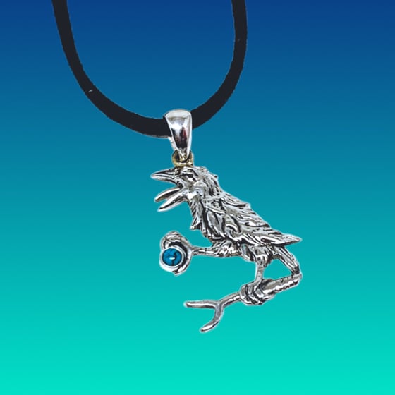 Image of The Raven Pendant Cast in Sterling with Turquoise Stone