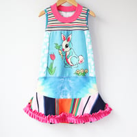 Image 1 of tulip garden 4/5 bunny easter rabbit tiedye pink ruffle ruffles tank sleeveless dress