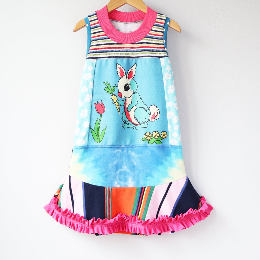 Image of tulip garden 4/5 bunny easter rabbit tiedye pink ruffle ruffles tank sleeveless dress