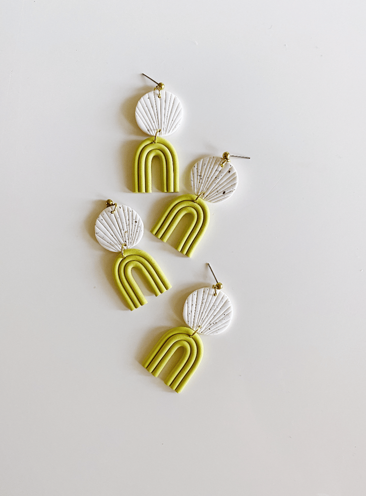 Image of Nell Earrings in Chartreuse + speckled white 