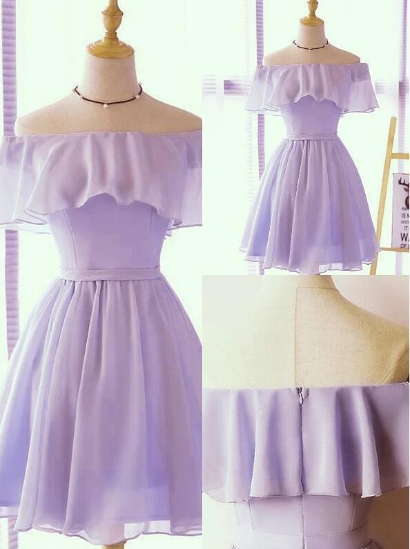 Beautiful Purple Chiffon Short Bridesmaid Dress, Lovely Party Dress 
