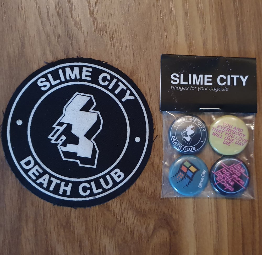 Image of SLIME CITY DEATH CLUB PATCH + PIN BADGE SET