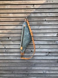 Image 4 of Waxed canvas sling bag / fanny pack / chest bag with leather shoulder strap
