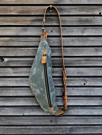 Image 2 of Waxed canvas sling bag / fanny pack / chest bag with leather shoulder strap