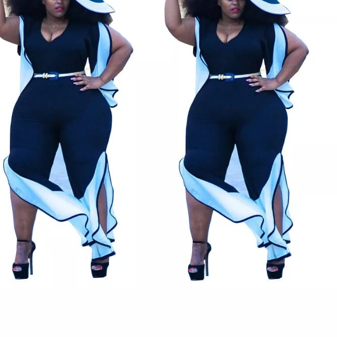 black and white plus size jumpsuits