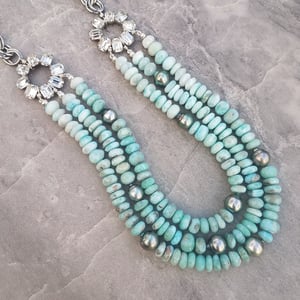 Vintage Rhinestone Larimar & Pearl Necklace 