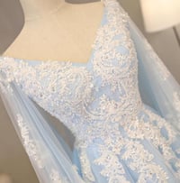 Image 2 of Charming Blue Tulle V-neckline Long Party Dress, Blue Prom Dress